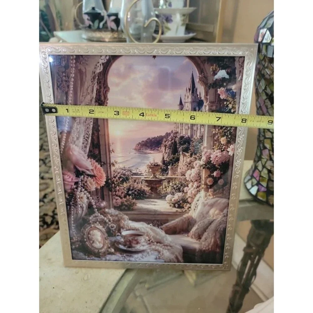 Victorian romantic Seaside Castle picture silvertoned 8x10 frame